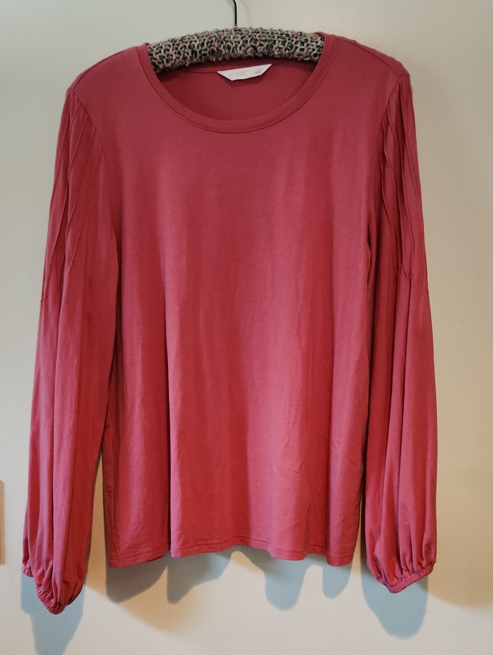 LC Lauren Conrad Rose-Pink Pleated Shoulder Long Sleeve Tee